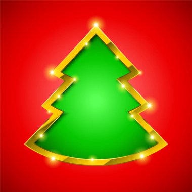 Altın kenarlı ve parıltılı Noel ağacı kartı