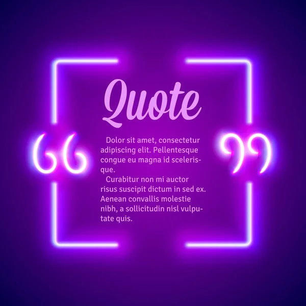 Retro Hipster Neon Glowing Quote Marks Frame — Stock Vector