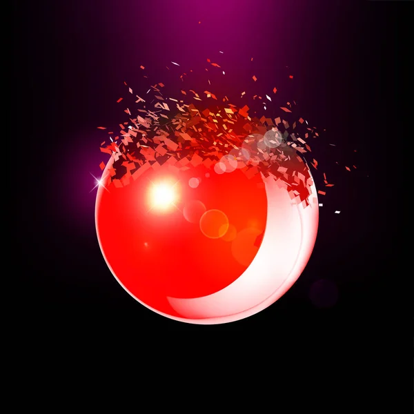 带有照明弹的红色3D球爆炸成凌乱的碎片 — 图库矢量图片