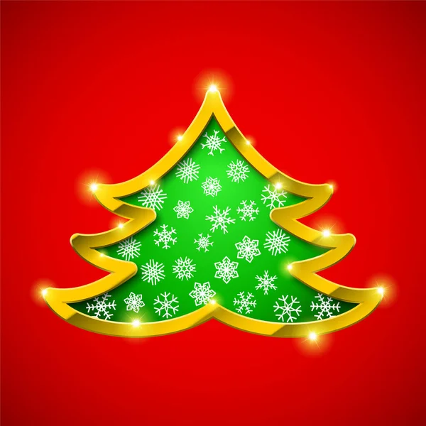Biglietto Dell Albero Natale Con Bordo Dorato Fiocchi Neve — Vettoriale Stock