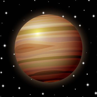 Yıldızlarla dolu bir gezegen, parlak çizgi film tarzı.