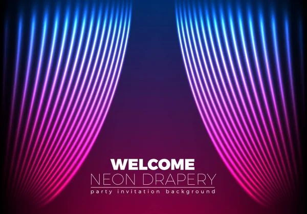 Drapery Futurisztikus Háttér Évek Stílusban Neon Vonalak Üdvözlő Függöny Borító — Stock Vector