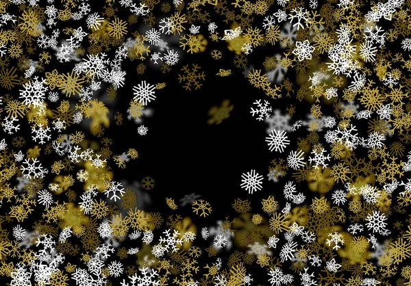 Fondo Nevadas Con Copos Nieve Dorados Borrosos Perspectiva — Vector de stock