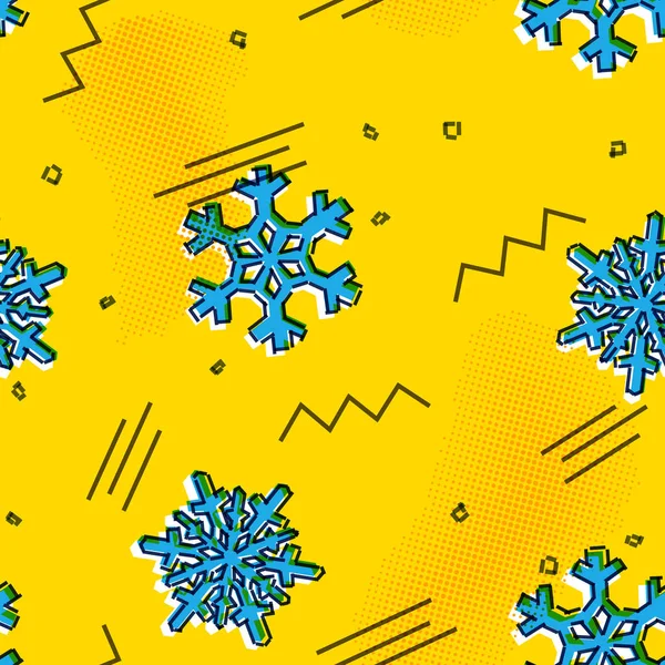 Weihnachten Nahtlose Schneeflocken Muster Mit Memphis Design Print Gestylten Schneestern — Stockvektor