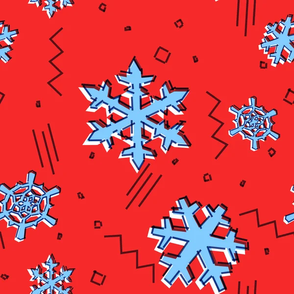 クリスマスシームレスな雪の結晶パターンとともにメンフィスデザインプリント休日の装飾のためのスタイルの雪の星 企業グリーティングプリントとクリスマスグリーティングカード — ストックベクタ