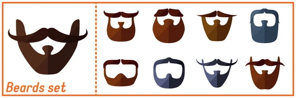 Beard Flat Icons Set Hipster Styled Mustache — Stock Vector