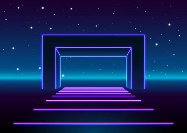 Neon 80S Στυλ Μαζική Πύλη Ρετρό Τοπίο Παιχνίδι Λαμπερό Δρόμο — Διανυσματικό Αρχείο