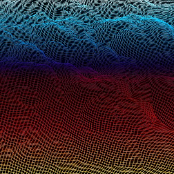 Цифровой Ландшафт Горами Облаками Линейной Сетки Футуристической Технологии Научном Стиле — стоковый вектор