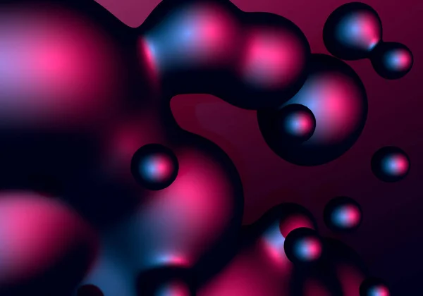 带有霓虹灯发光沸腾液体球或运动液滴的抽象背景 80年代合成波风格 蓝色和紫色 逆波照明 — 图库照片