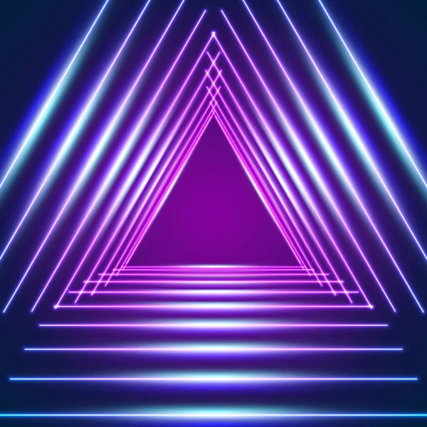 Bright Neon Lines Background Triangle 80S Style Laser Rays — Stock Vector