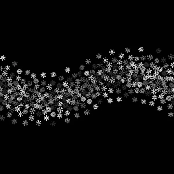 Schneefallgrenze Mit Zufälligen Schneeflocken Dunkeln — Stockvektor