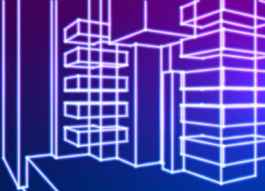 Parlak neon çizgileri eski bilgisayar teknolojisi ile soyut arkaplan parti posterleri için 80 'ler tarzı