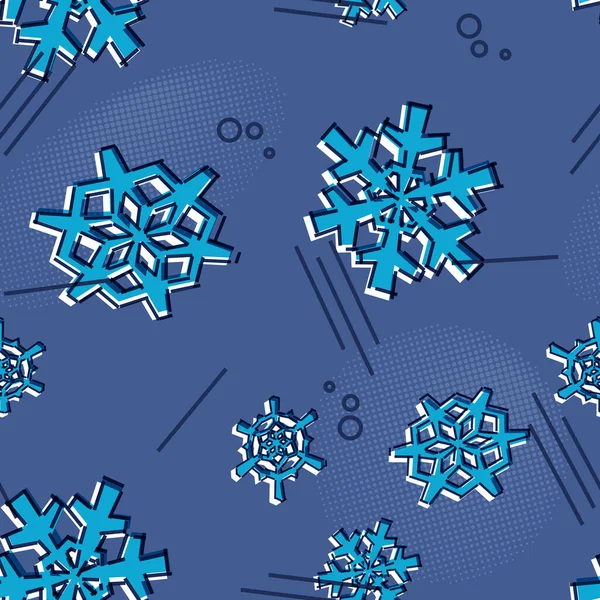 Weihnachten Nahtlose Schneeflocken Muster Mit Memphis Design Print Gestylten Schneestern — Stockvektor
