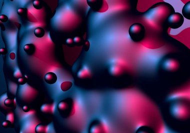 Neon kaynayan sıvı toplara sahip soyut arkaplan ya da 80 'lerin sentetik dalga tarzı, mavi ve mor renkleri ve retrodalga aydınlatması ile hareket halindeki düşüşler