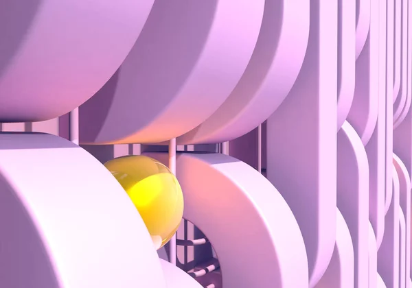Abstract Achtergrond Met Roze Vierkante Pijpen Glanzende Gouden Ballen Technologie — Stockfoto