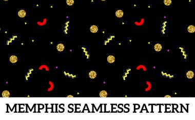 Memphis stili, altın renkli dairelerle kusursuz bir desen.