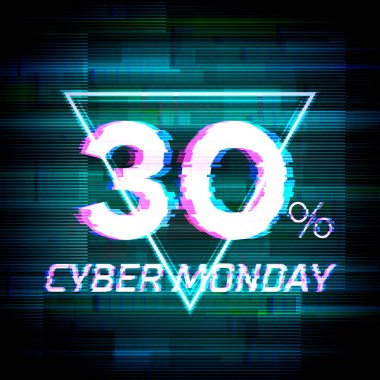 Sanal pazartesi indirimi posteri ya da pankartı% 30 indirimli üçgen işareti ve hata metni.