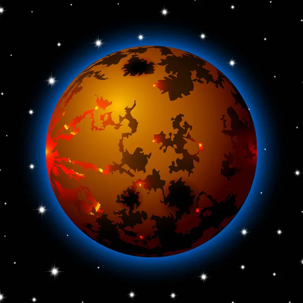 行星在太空与星星 闪亮的卡通风格 — 图库矢量图片