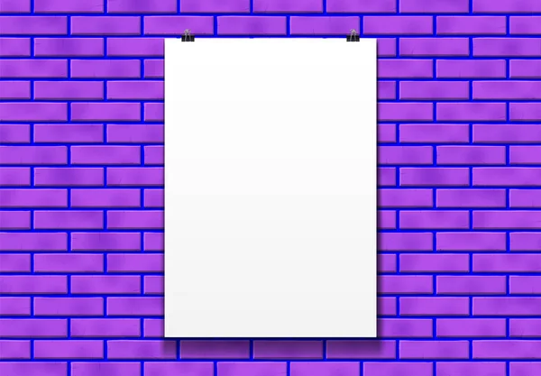 Blank Poster Mockup Paper Clips Front Purple Club Brick Wall — Stock Vector