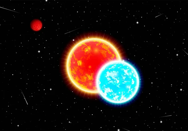 Peisaj Spațial Scenic Soare Dublu Planetă Sau Satelit Pentru Cărți — Vector de stoc