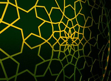 İslami kapılı yeşil duvarda altın Arap süsü var. Bunun için soyut arkaplan