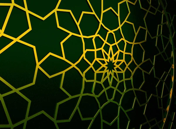 İslami kapılı yeşil duvarda altın Arap süsü var. Bunun için soyut arkaplan