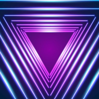 Parlak neon çizgileri üçgen ve 80 'lerin lazer ışınları ile arka plan