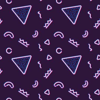 Memphis ve 80 'lerin stil şekilli neon pürüzsüz deseni.