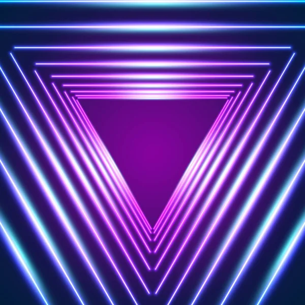 Parlak neon çizgileri üçgen ve 80 'lerin lazer ışınları ile arka plan