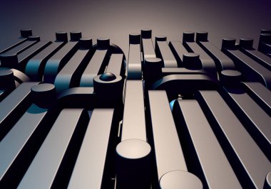 Siyah kare borular ve teknolojide parlak metal toplar ile soyut arka plan yumuşak endüstriyel veya bilimsel arkaplan ve duvar kağıtları için stil duvar