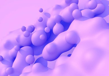 Buhar dalgası biçiminde pembe ve mavi sıvı damlaları olan soyut arkaplan