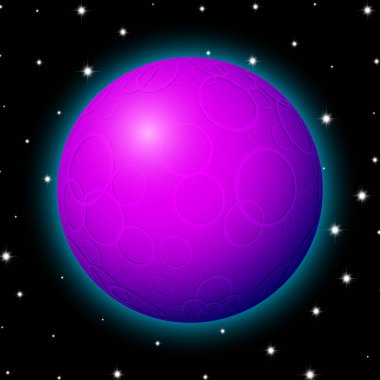 Yıldızlarla dolu bir gezegen, parlak çizgi film tarzı.