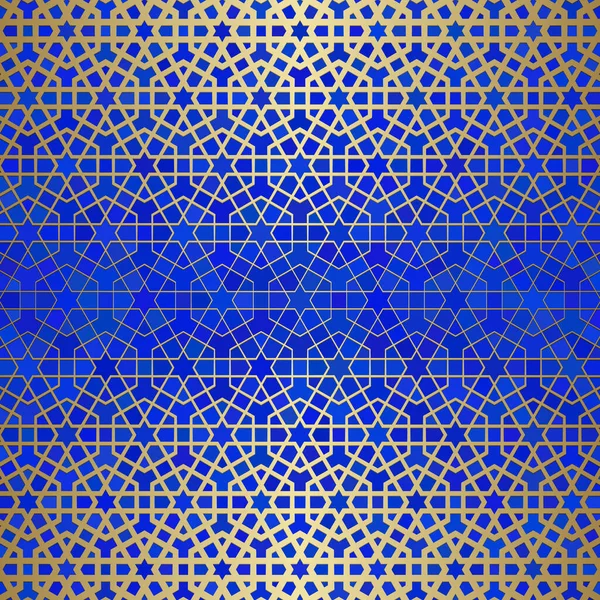 伊斯兰装饰 阿拉伯几何质感 色彩艳丽的玻璃窗背景上的金色衬里花纹 — 图库矢量图片