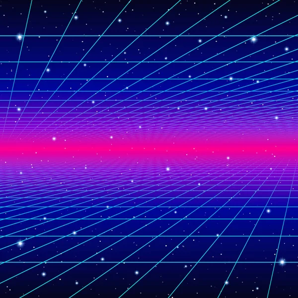 Fond Néon Rétro Avec Grille Laser Style Années Étoiles Jeux — Image vectorielle