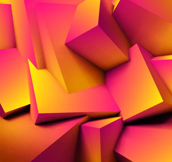 具有现实重叠橙色立方体的抽象几何背景 — 图库矢量图片
