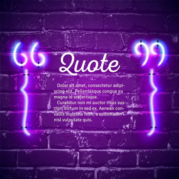 Retro Hipster Neon Quote Marks Wall — Stock Vector