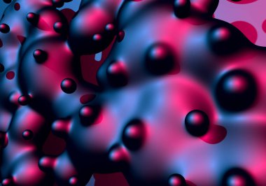 Neon kaynayan sıvı toplara sahip soyut arkaplan ya da 80 'lerin sentetik dalga tarzı, mavi ve mor renkleri ve retrodalga aydınlatması ile hareket halindeki düşüşler