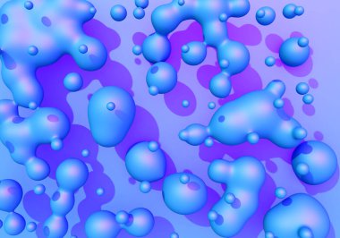 Buhar dalgası biçiminde mavi ve mor sıvı damlaları olan soyut arkaplan