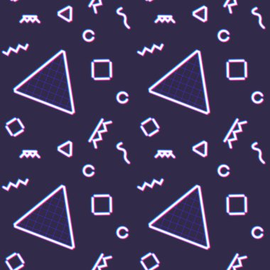 Memphis ve 80 'lerin stil şekilli neon pürüzsüz deseni.