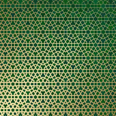 İslami süslemeli soyut arkaplan, Arap geometrik dokusu. Renkli arkaplanda boyalı cam tarzıyla altın kaplamalı motif.