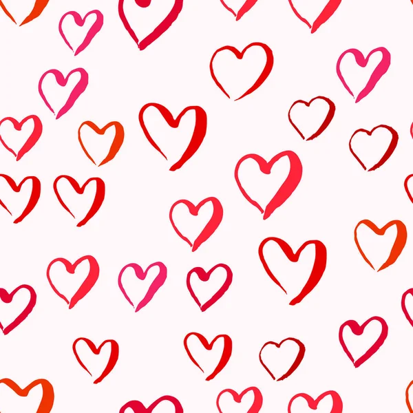 バレンタインデーのための赤とピンクのハート記号とシームレスなパターンを描いた — ストックベクタ