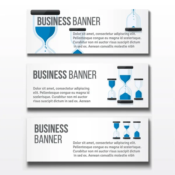 Σύνολο Τριών Οριζόντιων Προτύπων Business Banners Ρολόγια Άμμου — Διανυσματικό Αρχείο