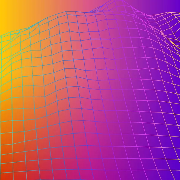 Grille Wireframe Coloré Des Années Style Rétro Jeu Ordinateur Science — Image vectorielle