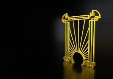 Sanat deco ya da modern soyut altın kapı. Eskimiş 1920 tarzı karanlık odada.