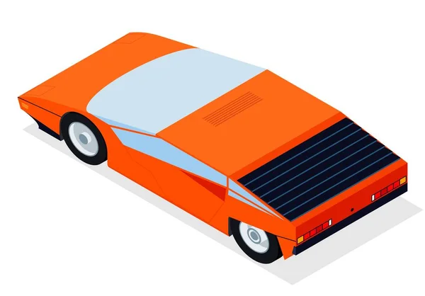 Auto Met Isometrische Perspectief Voor Nieuwe Retro Wave Sportwagen 80S — Stockvector