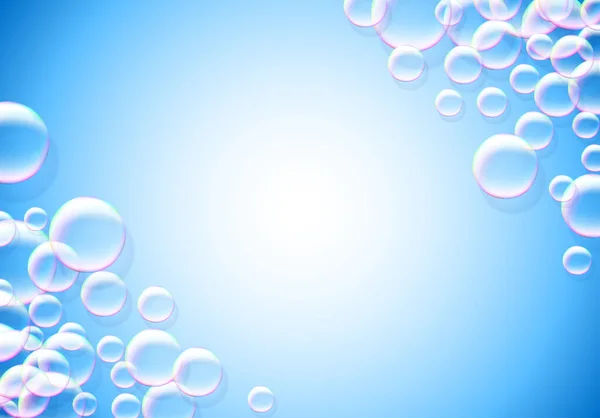 Bulles Savon Fond Bleu Avec Mousse Aérée Colorée Arc Ciel — Image vectorielle