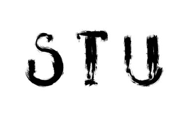 Fırçayla boyanmış soyut harfler. S, T, U işaretleri. Harfler ve tip tasarımı için gelecek yazı tipi