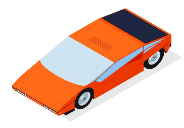 新しいレトロ波スポーツカー80年代やアーケードスタイルのポスターのための等価性の視点を持つ車 — ストックベクタ
