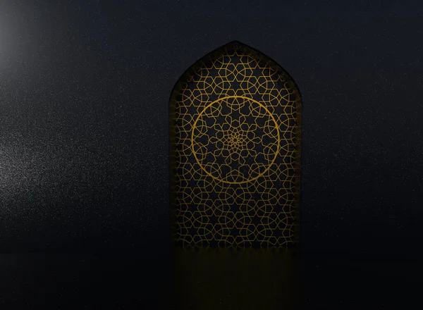 Goldenes Arabisches Ornament Der Schwarzen Wand Mit Islamischer Tür Abstrakter — Stockfoto