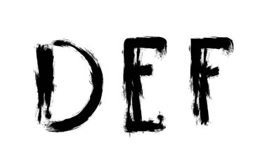 Fırçayla boyanmış soyut harfler. D, E, F işaretleri. Harfler ve tip tasarımı için gelecek yazı tipi
